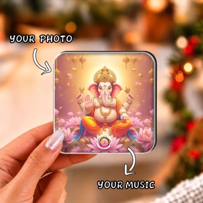 Lord Ganesha Musical Fridge Magnet Rechargeable Music Player Refrigerator Magnet | Ganesh Mantra Music Player for Home & Pooja Room Decor Positive Vibes